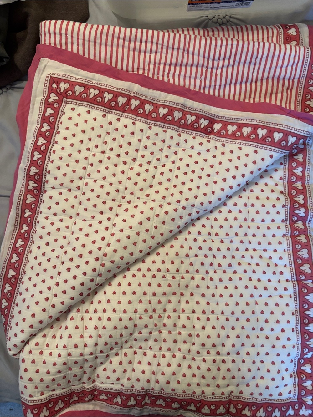 Roller Rabbit Pink and White Heart-Print Quilted Throw